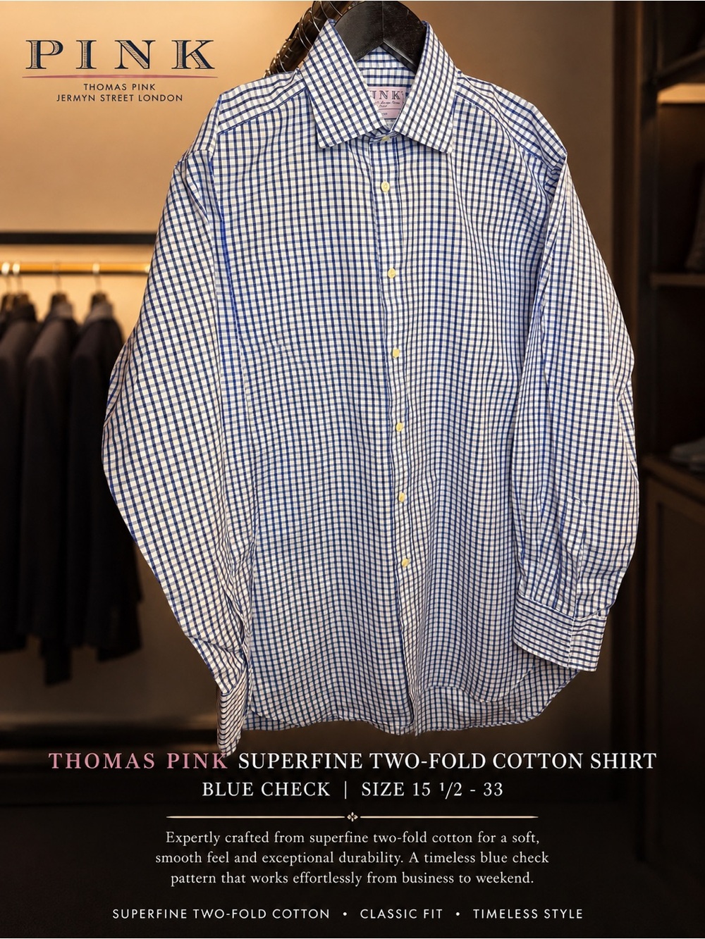 Thomas Pink Blue and White Check Dress Shirt